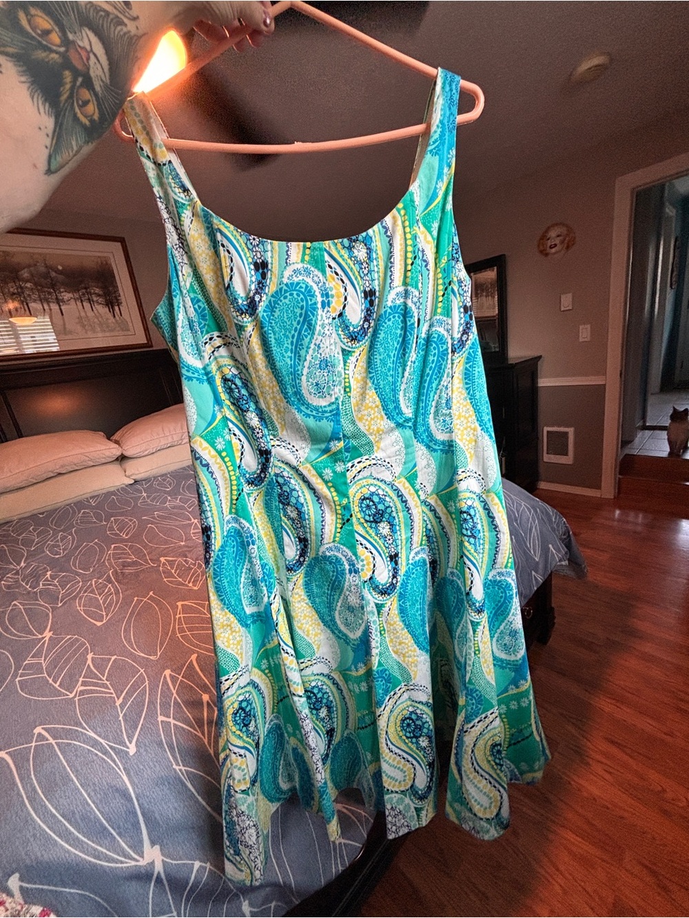 Pappagallo Teal Paisley Dress with Yellow Accents. NWOT SIZE 12
